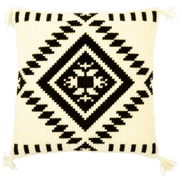 Coussin Motif Ethnique Noir Ecru