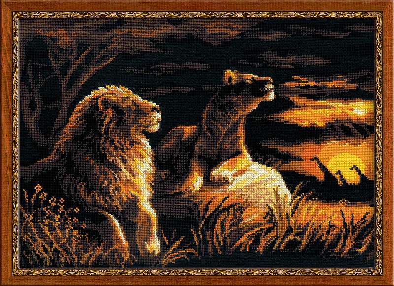 Kit de broderie  Lions dans la savane