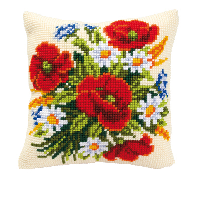 Coussin Coquelicots et Marguerites