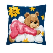 Coussin Ours en Peluche sur un Nuage rose