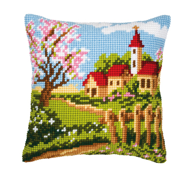 Coussin Village au Printemps