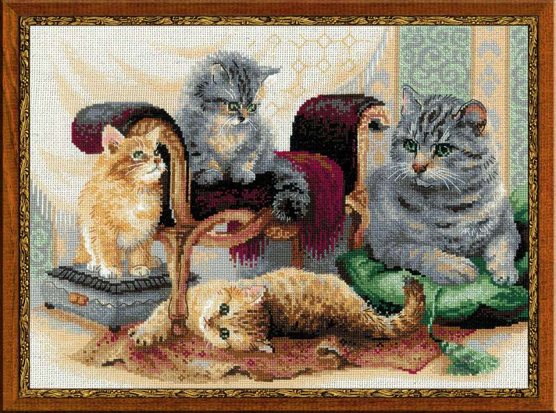 Kit de broderie Chat avec Trois Chatons