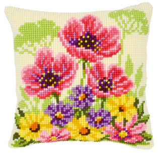 Coussin Fleur Champ avec des Coquelicots