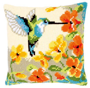 Coussin Kolibri avec des Fleurs