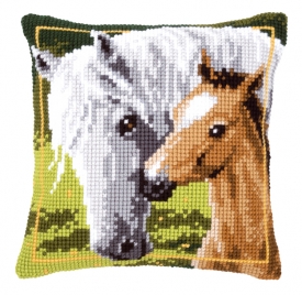 Coussin Cheval Blanc avec Poulain