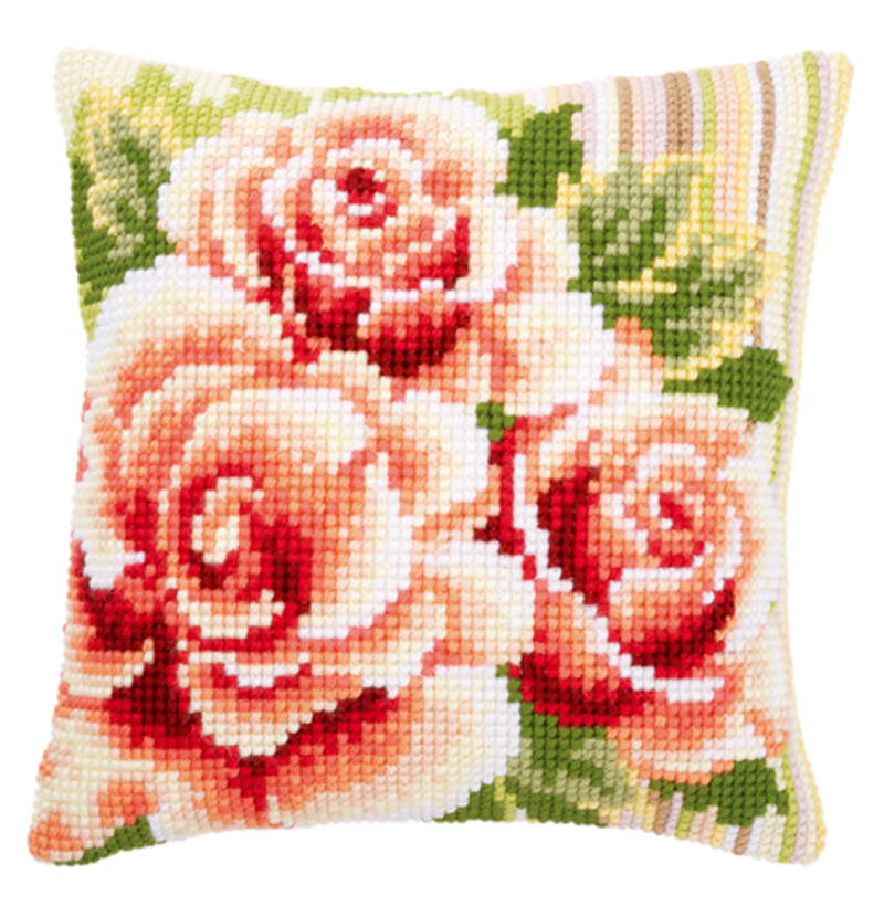 Coussin Roses avec Bord des Rayures