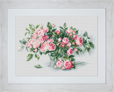 Kit de broderie Bouquet roses rose