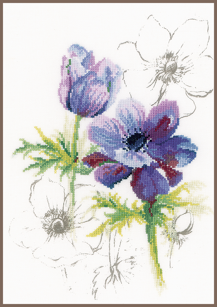 Borduurpakket Blauwe Anemonen