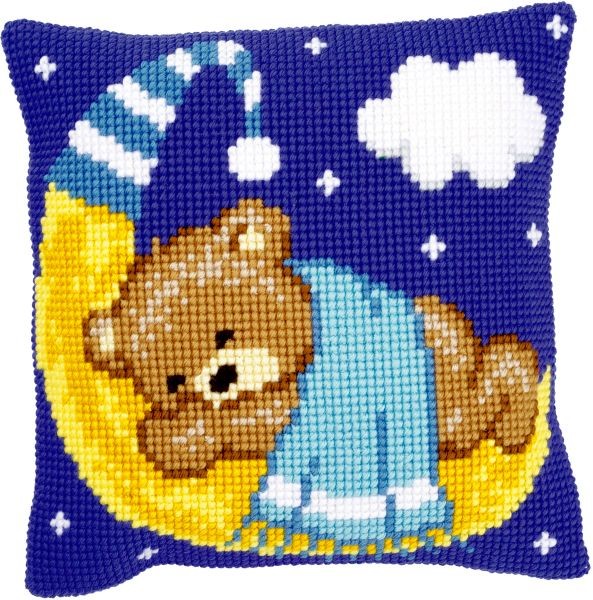 Coussin Ours sur la Lune(bleu)