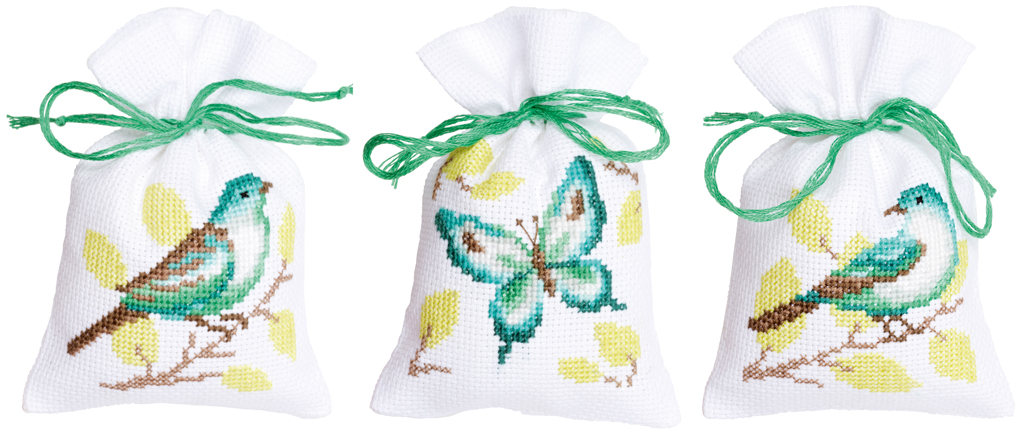 Sachet senteur 3 p. Oiseaux et Papillon en vert