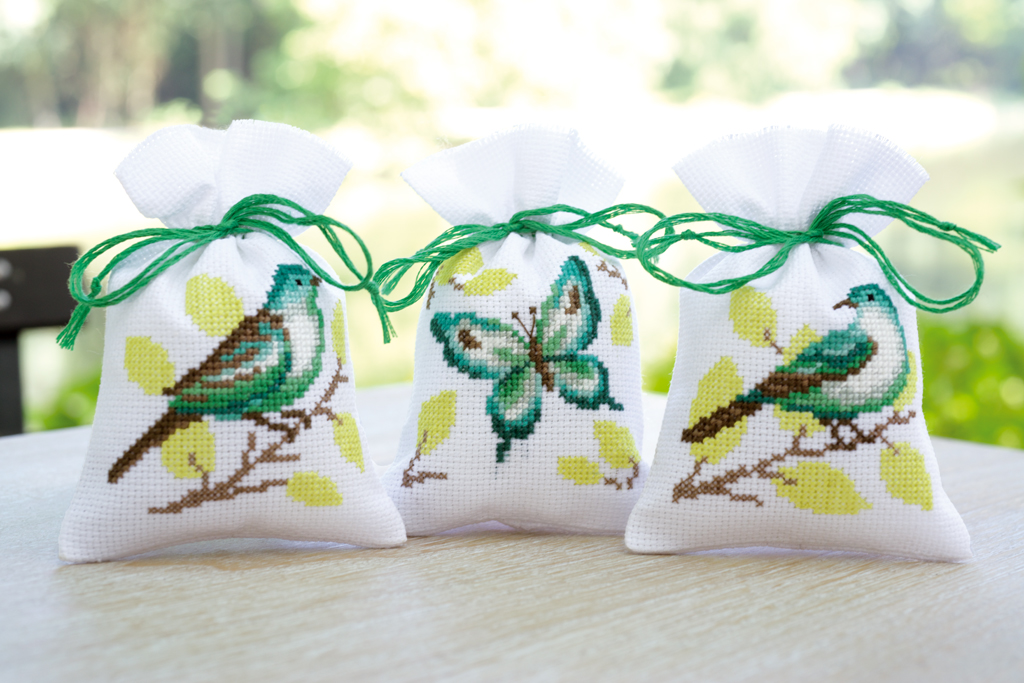 Sachet senteur 3 p. Oiseaux et Papillon en vert