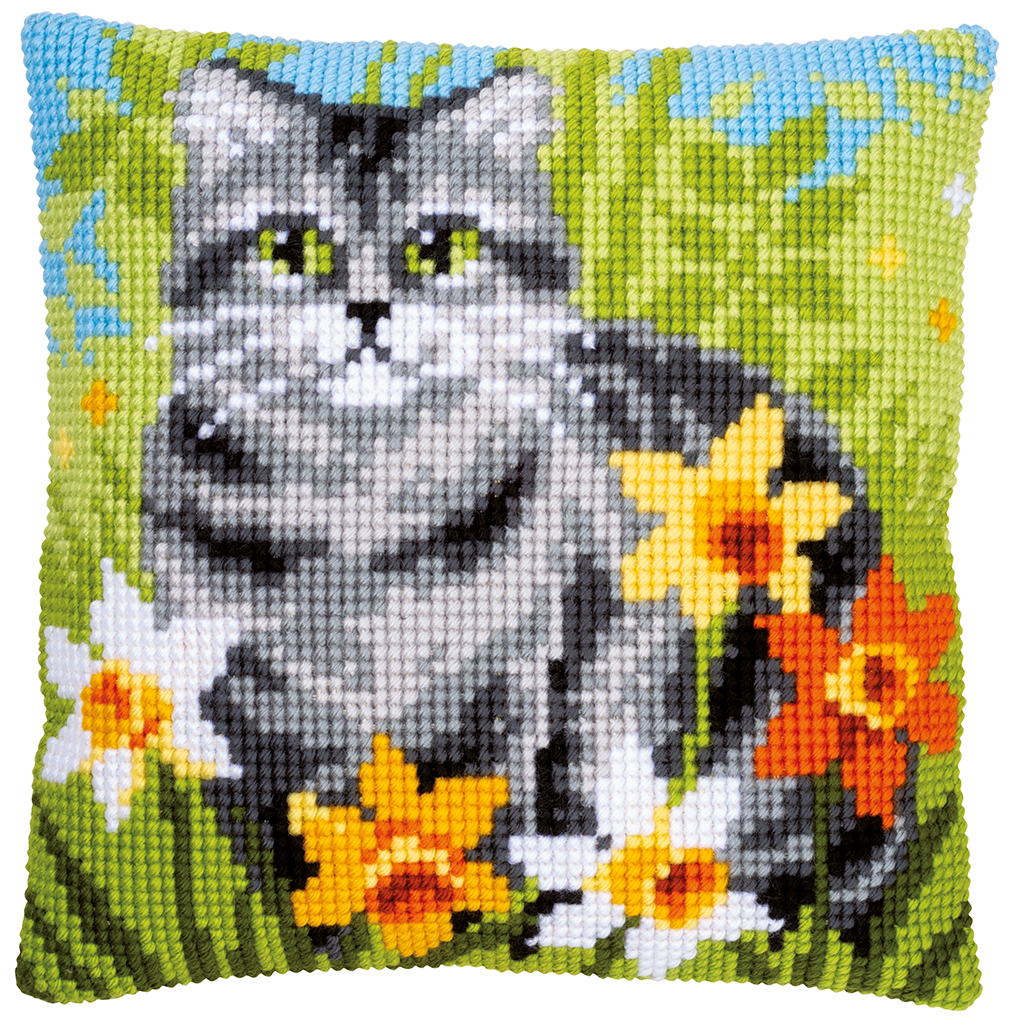 Coussin Chat entre Fleurs III