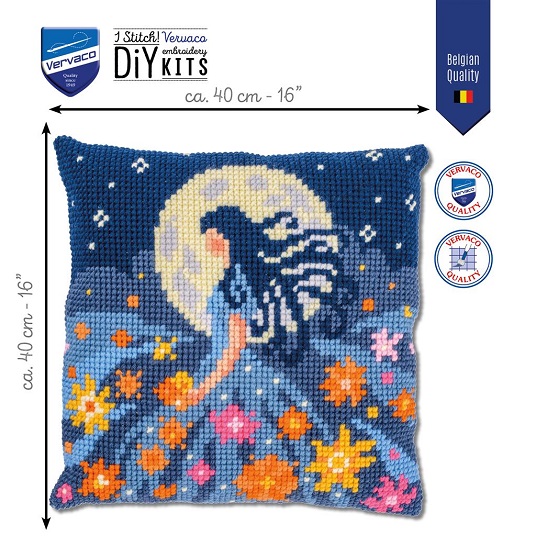 Kruissteekkussen Meisje met de Maan