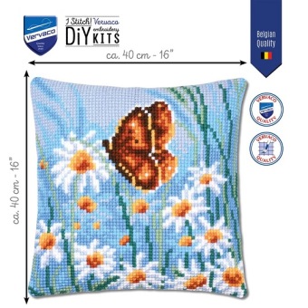 Kruissteek kussen Vlinder Tussen Bloemen II