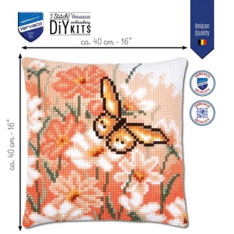 Kruissteek kussen Vlinder Tussen Bloemen III