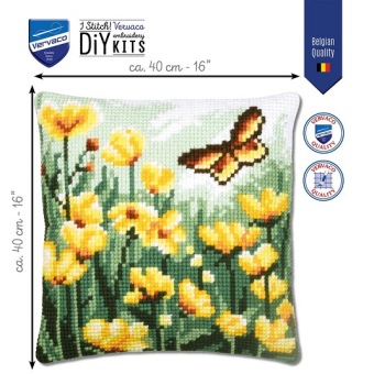 Kruissteek kussen Vlinder Tussen Bloemen