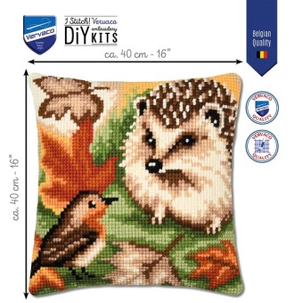 Kruissteekkussen Egel en Roodborstje