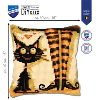 Kruissteek kussen Cat Loves Her Witch