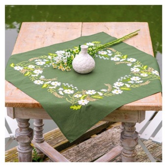 Tafelkleedje Vervaco 'Witte Bloemen' PN-0222578