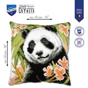 Kruissteekkussen Panda met Bloemen