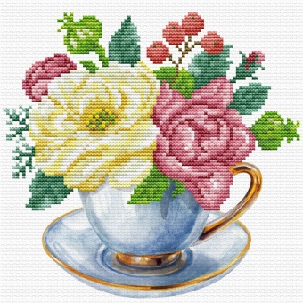 Voorbedrukt borduurpakket Needleart World 'Blue Cup' NW-NC250-001