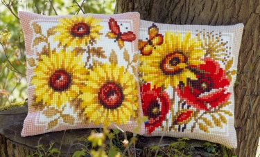 Coussin Tournesols et Coquelicots