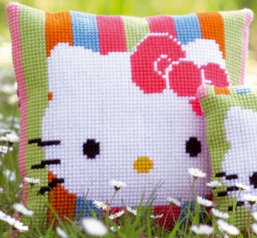 Coussin Hello Kitty Rayés