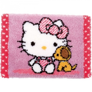 Knooptapijt Hello Kitty met Hondje