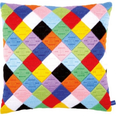 Coussin point lancé Bargello Motif Damier Coloré