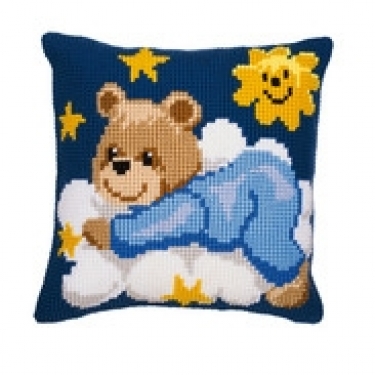 Coussin Ours en Peluche sur un Nuage bleu