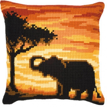 Coussin Elephant au Coucher du Soleil