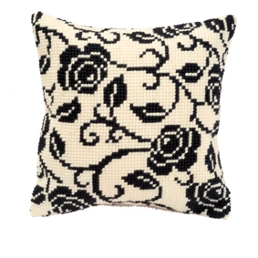 Coussin Fleurs Blanc-Noir