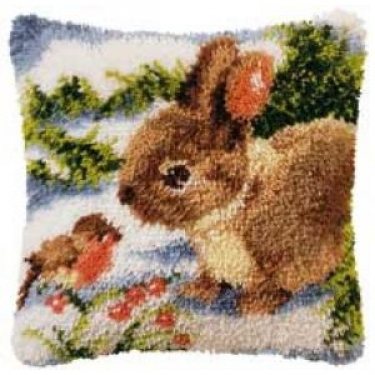 Coussin Lapin et  Rouge-gorge