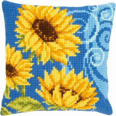 Coussin Tournesols sur fond blue