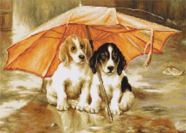 Kit de broderie Chiens Sous parapluie