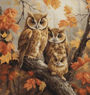 Kit de broderie la Famille Hibou