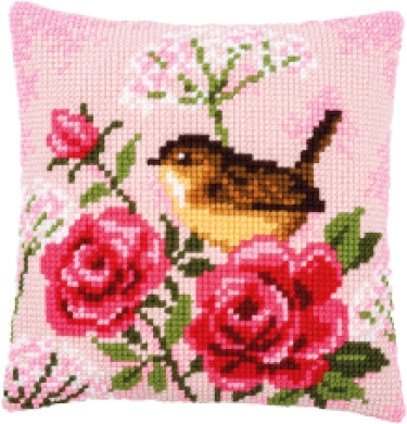 Coussin Oiseau et Roses