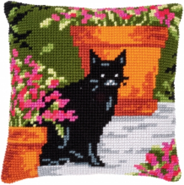 Coussin Chat entre Fleurs