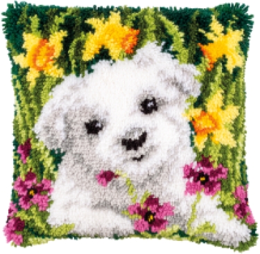 Coussin Westie et Jonquilles