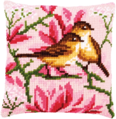 Coussin Oiseau et Magnolia