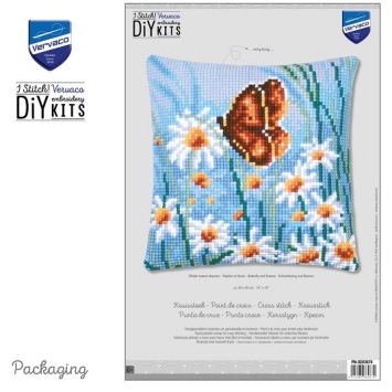 Kruissteek kussen Vlinder Tussen Bloemen