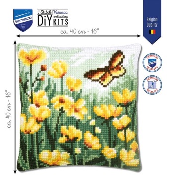 Kruissteek kussen Vlinder Tussen Bloemen