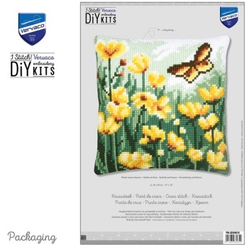 Kruissteek kussen Vlinder Tussen Bloemen