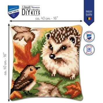 Kruissteekkussen Egel en Roodborstje