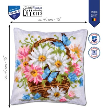 Kruissteekkussen Mand met Bloemen