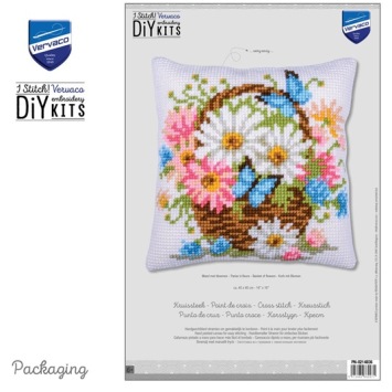 Kruissteekkussen Mand met Bloemen
