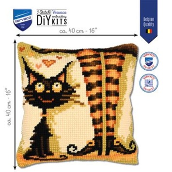 Kruissteek kussen Cat Loves Her Witch