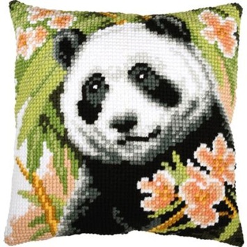 Kruissteekkussen Vervaco Panda met Bloemen PN-0228637