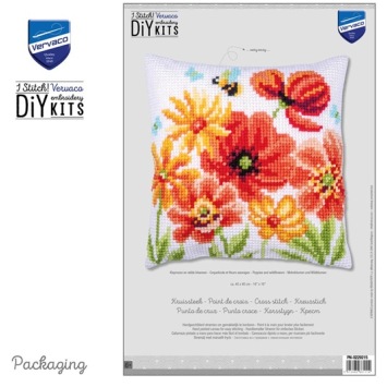 Kruissteekkussen Klaprozen en Wilde Bloemen
