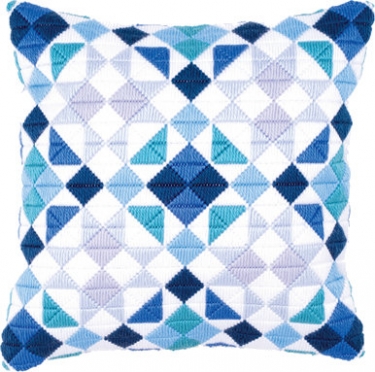 Coussin point lancé Bargello Triangles Blue